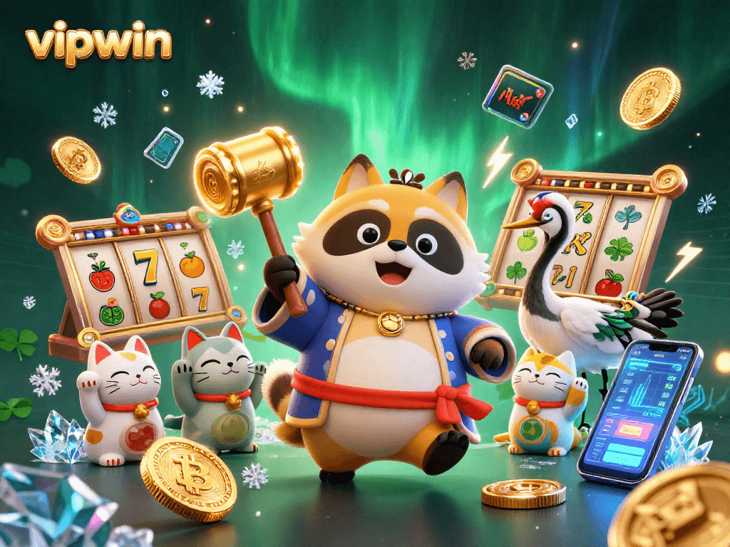 Spin with luck at vipwin in this colorful 3D celebration of casino games and prosperity.