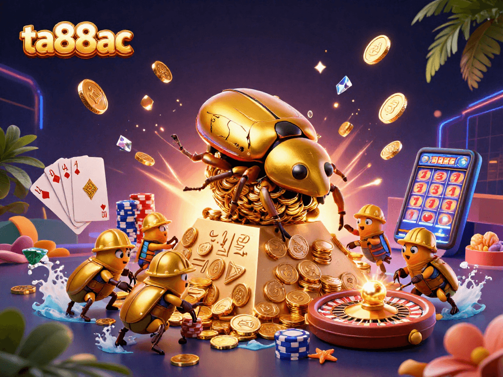 Experience ta88ac's vibrant casino atmosphere with an energetic scene of golden beetles and gaming riches
