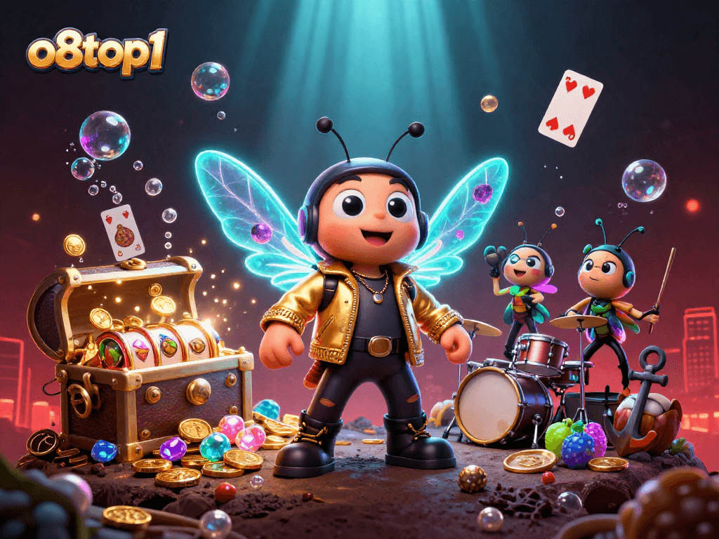 o8top1 showcases a vibrant casino scene with a rock star cicada and immersive game elements