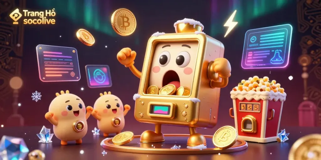 Experience the thrilling action on Trang Chủ socolive as a golden slot machine hits the jackpot!