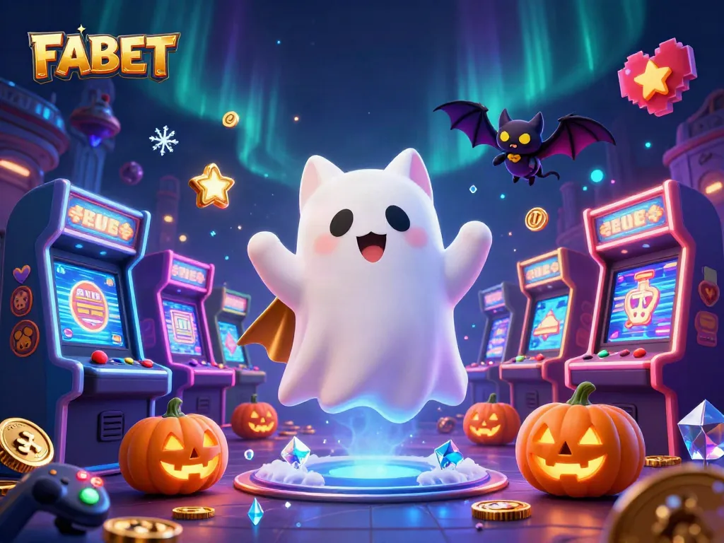 FABET showcases a ghost cat and bat in a haunted casino, engaging players with vibrant gaming elements.