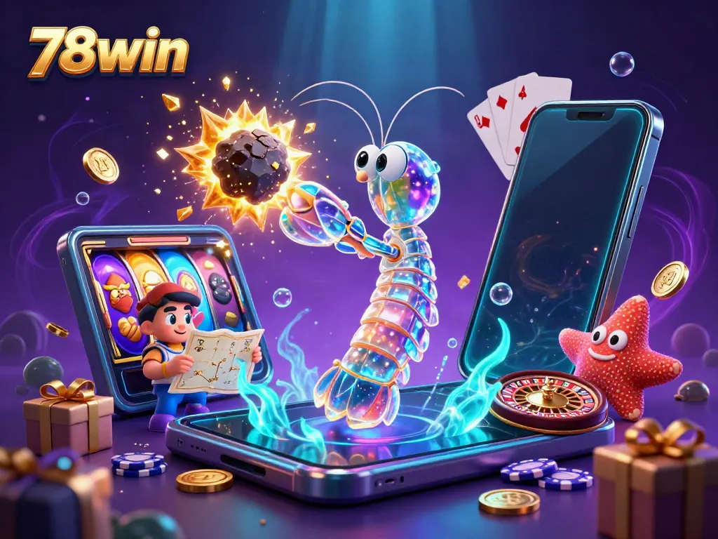 Experience the thrill of winning with 78win's vibrant 3D casino scene, showcasing dynamic game elements and exciting visuals.