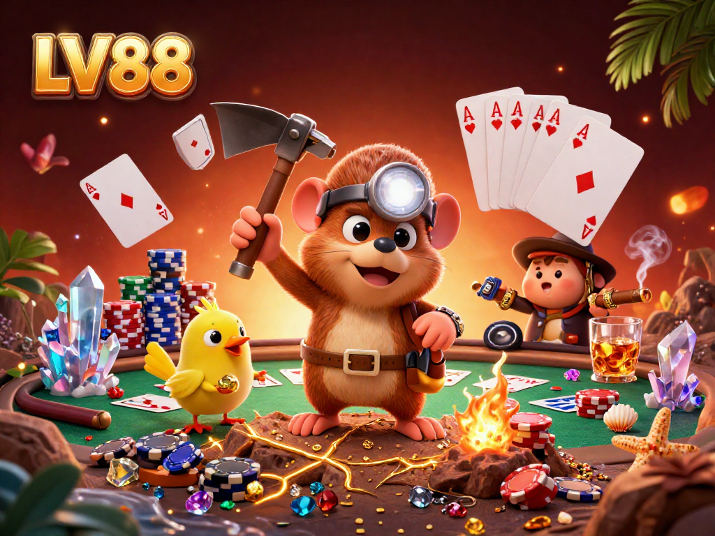 Experience thrilling gameplay at LV88 with a treasure hunter mole and casino excitement.