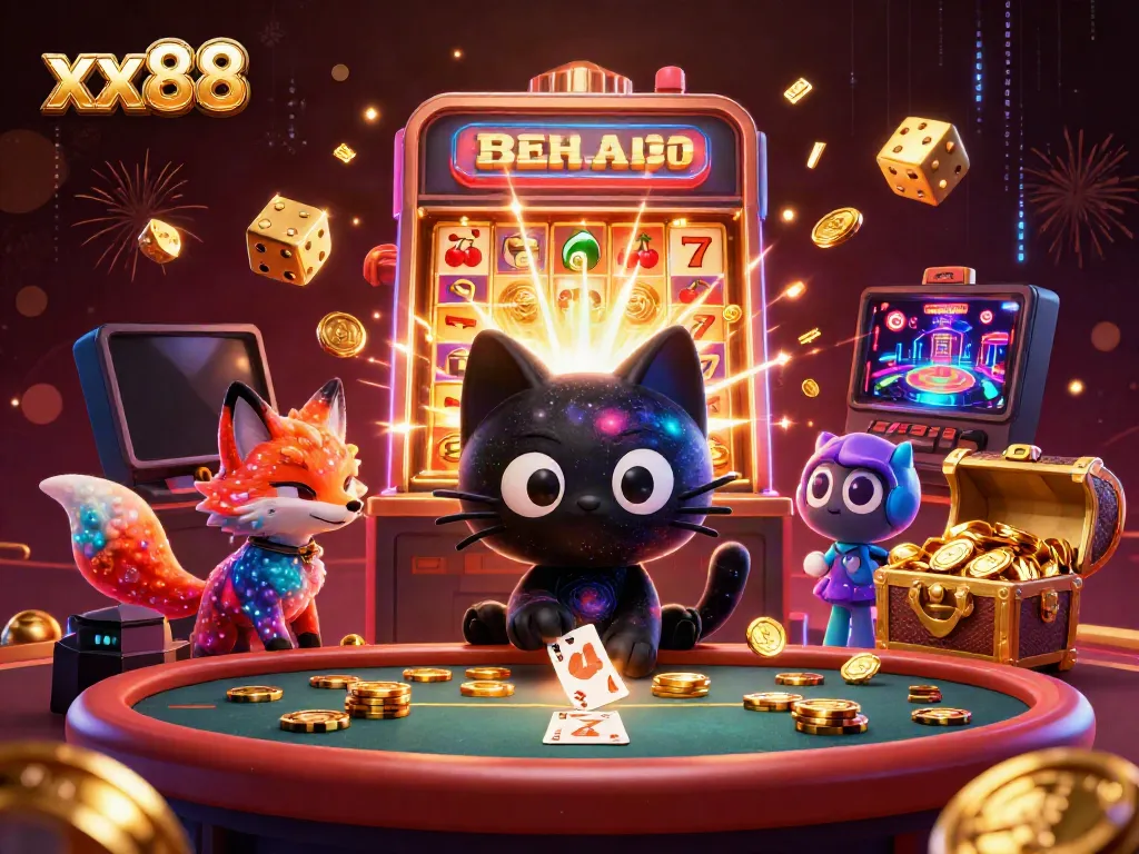 Engage with thrilling xx88 online gaming, featuring a cosmic casino scene with animated characters.