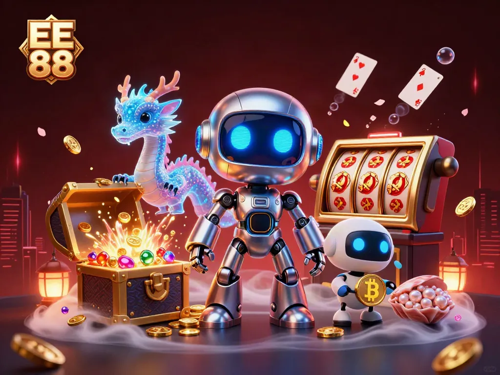 Experience the excitement of EE 88 with a vibrant 3D illustration showcasing futuristic casino elements.