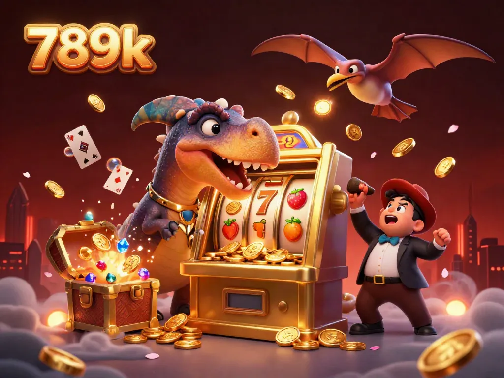 Experience the thrill of 789k as a pachycephalosaurus wins a jackpot in a dynamic casino scene.