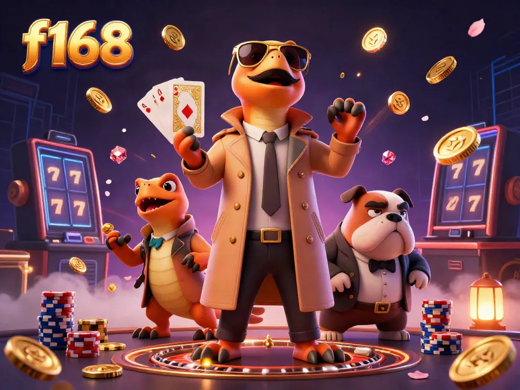 Three raptors disguised as a tall person enter a VIP casino lounge, showcasing f168 excitement.