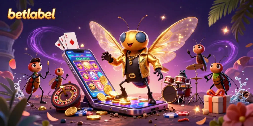 Experience betlabel's vibrant casino world, featuring iconic games and engaging characters in a dazzling scene.