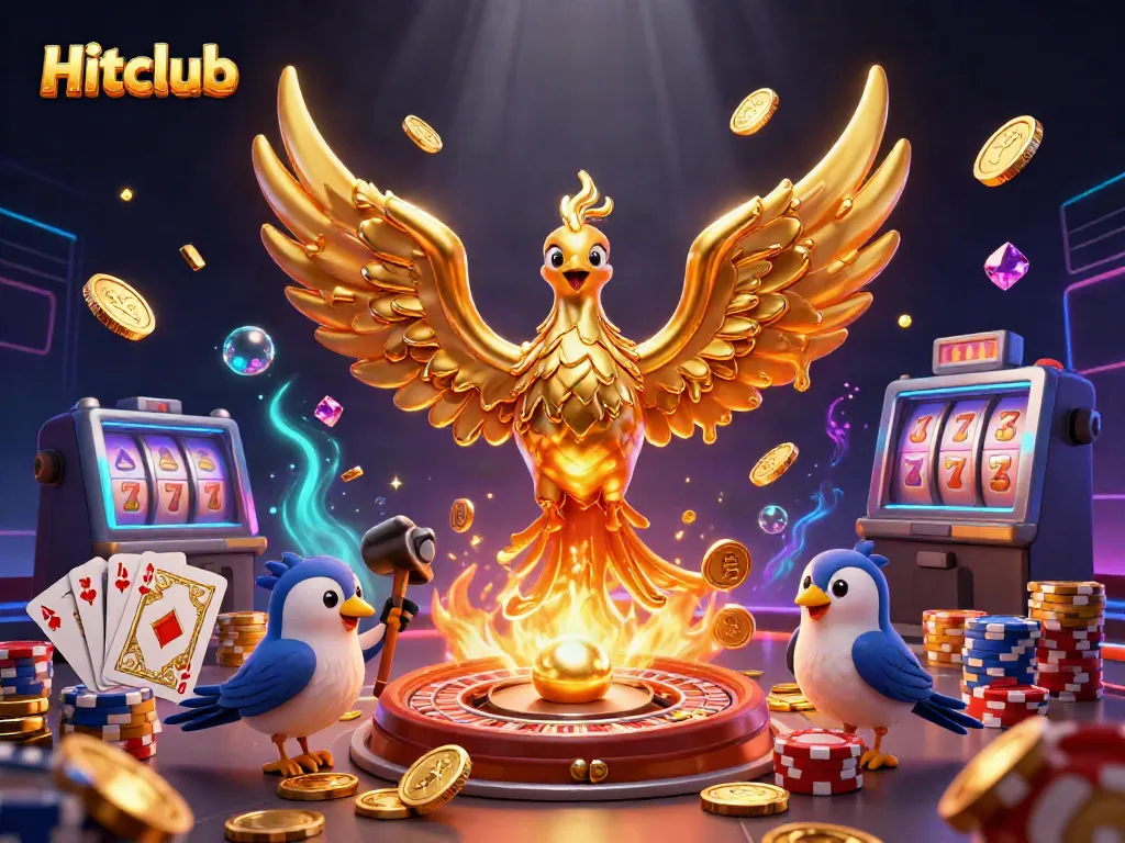 Experience the thrilling world of Hitclub where golden phoenixes and casino games unite in an electrifying 3D spectacle.