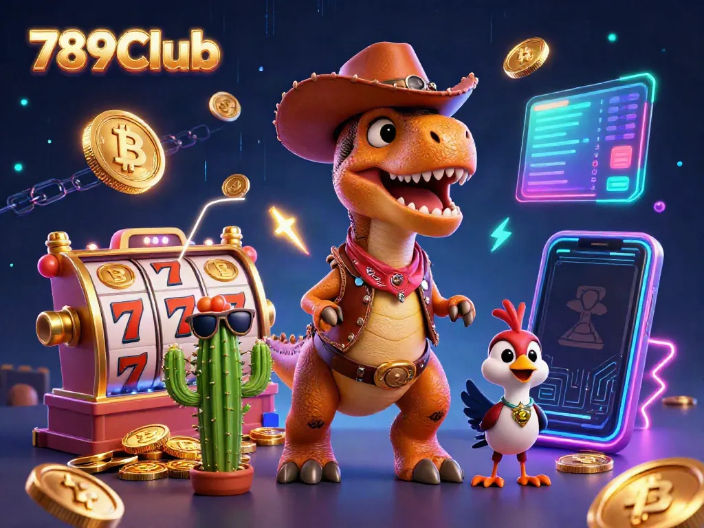 Experience thrilling wins with 789Club's dynamic 3D casino illustration showcasing action-packed gameplay.