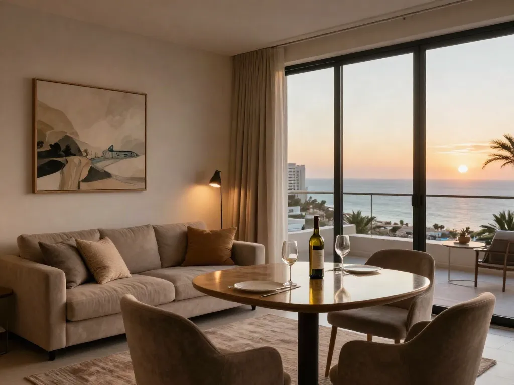 Stylish discreet apartment in Eilat with cozy ambiance and sunset view.