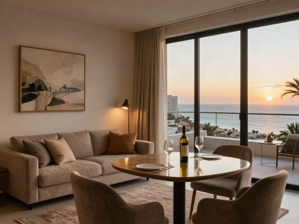 Stylish discreet apartment in Eilat with cozy ambiance and sunset view.