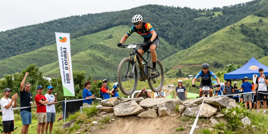 Dynamic races at the gare ciclismo showcasing athletes in action during the World Mountain Bike Championships.