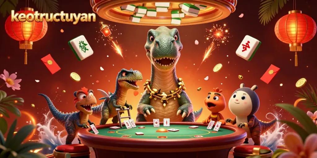 Engage with keotructuyen's thrilling casino atmosphere featuring a gigantic brontosaurus and clever raptor.