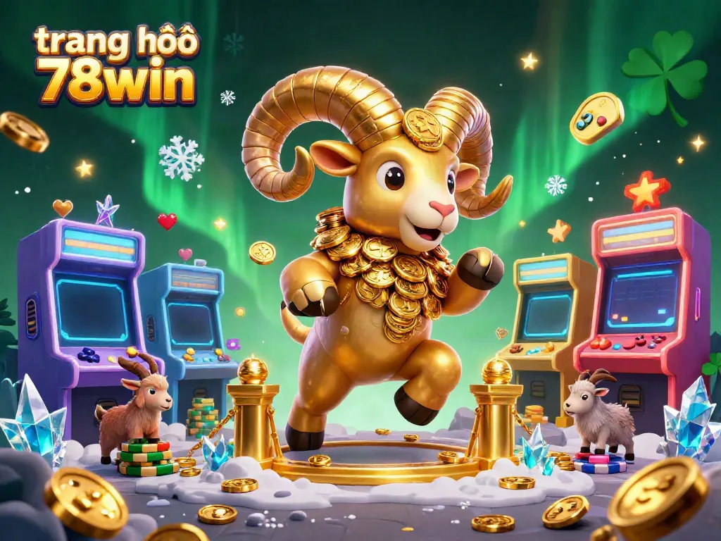 Experience dynamic gameplay at trang chủ 78win, with a golden ram charging through a colorful gaming scene.