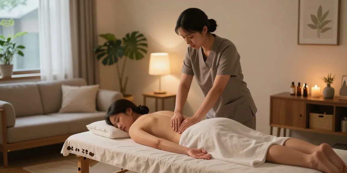 Expert 종로출장안마 massage therapy session in a calming home environment with essential oils and soft lighting.