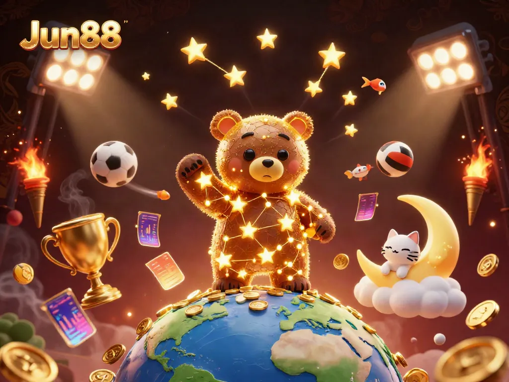 Activate winning strategies with Jun88 in this vibrant casino-themed scene featuring dynamic characters and elements.