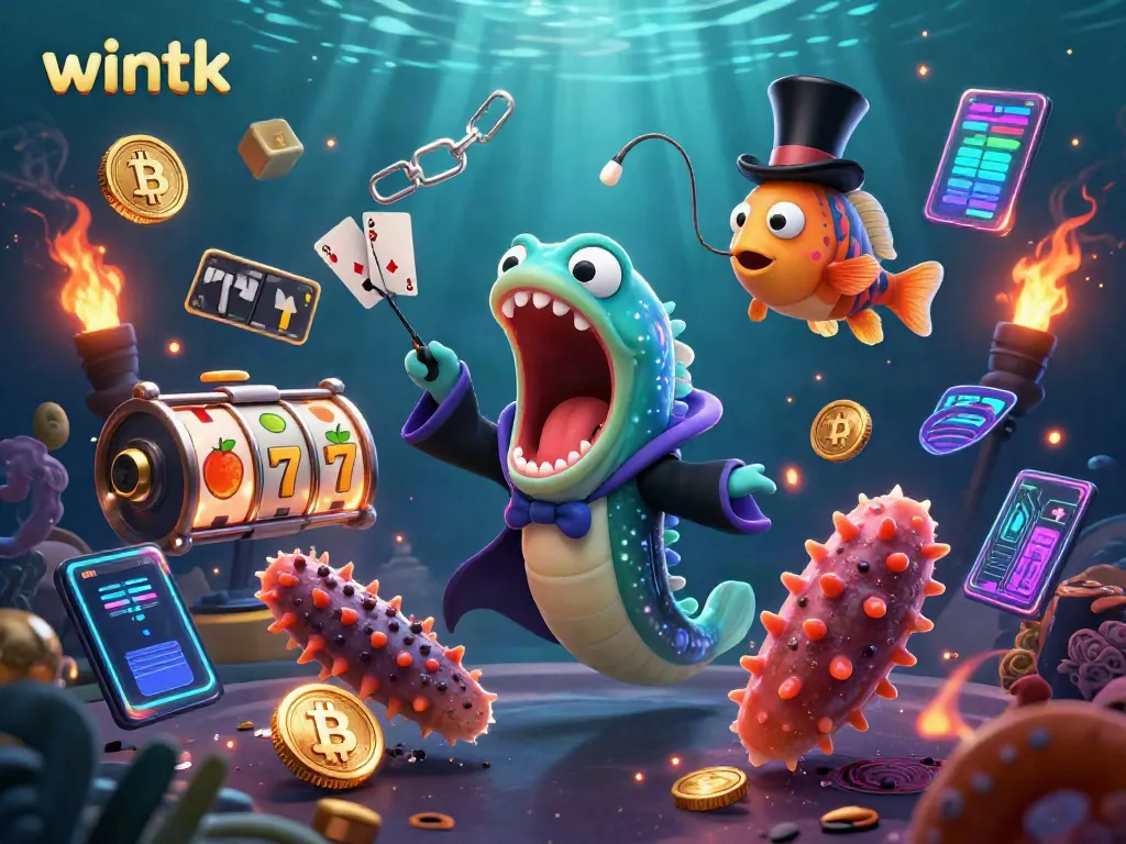 Engage in thrilling casino fun with Wintk as a bioluminescent gulper eel performs magical card tricks